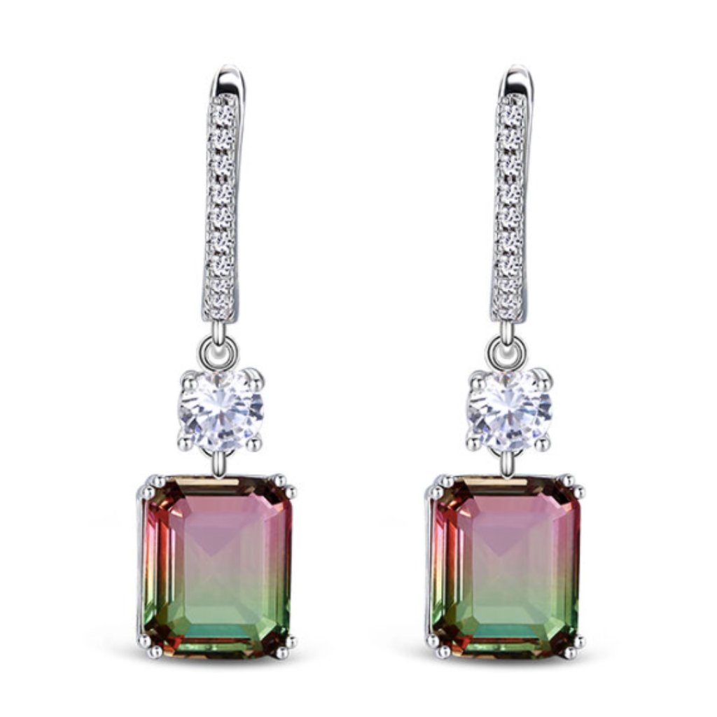 Nwt Jeulia Classic Emerald Cut Sterling Silver Watermelon Earrings